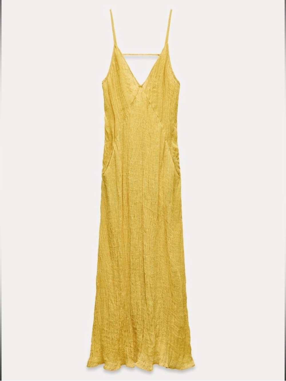 Zara 100% linen Mustard Yellow V-Neck Maxi Slip Dress - Picture 2 of 9